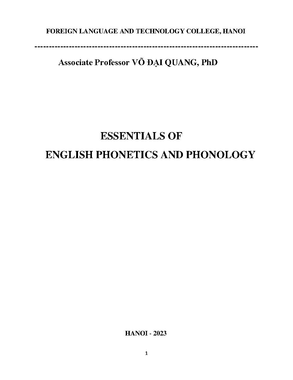 Essentials of English phonetics and phonology