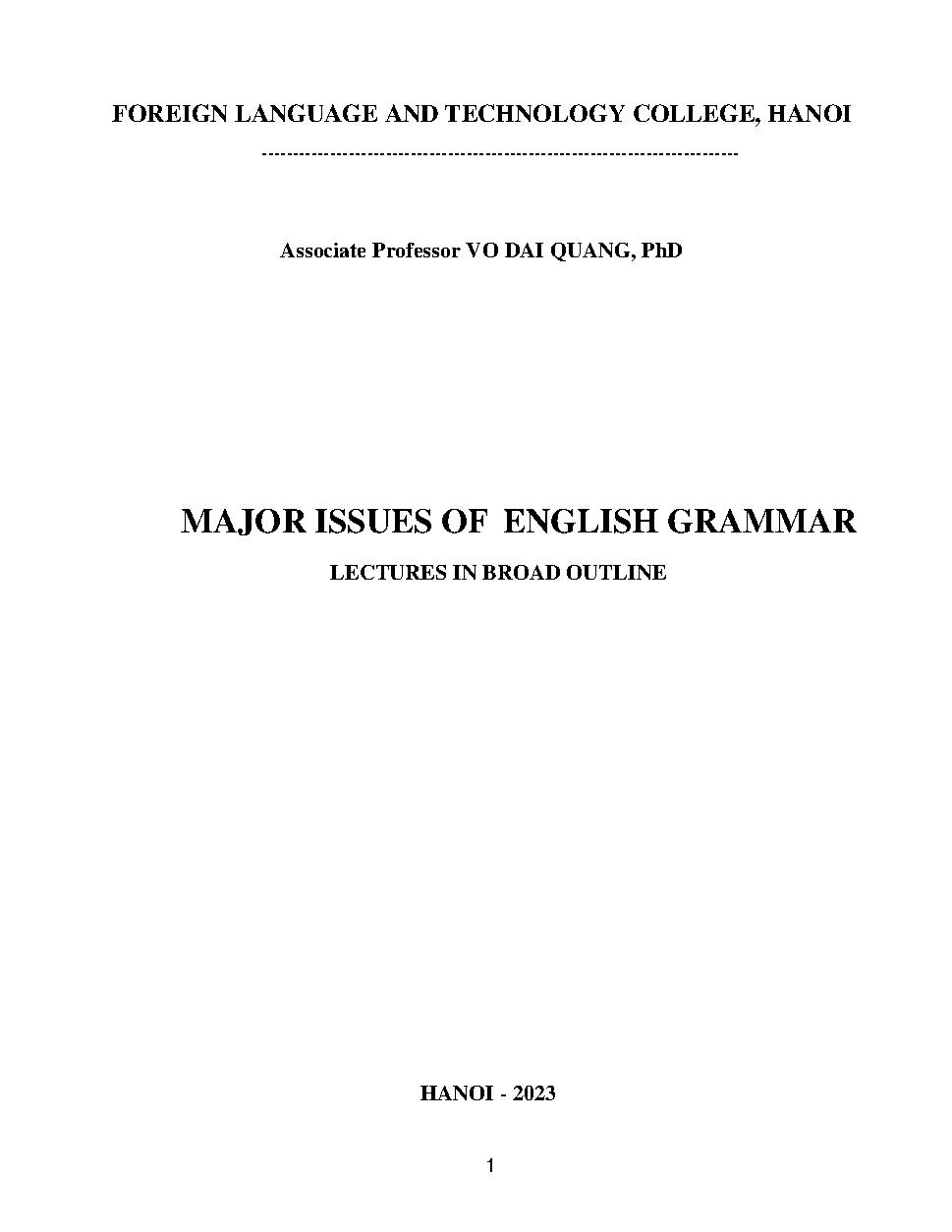 Major issues of English grammar