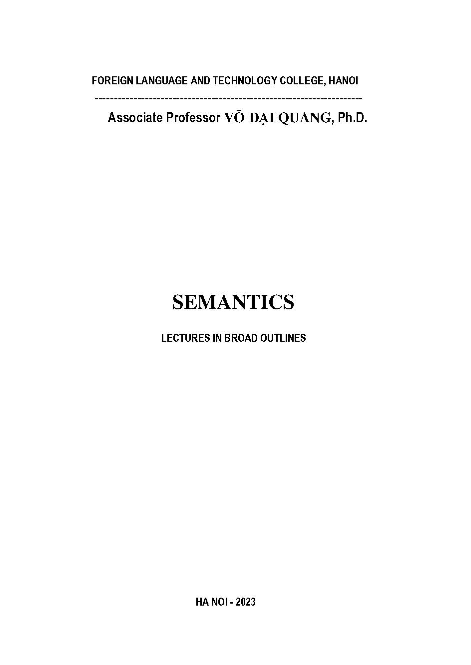 Semantics lectures in broad outlines